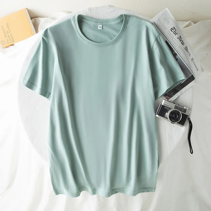 Fashion Men T-Shirts Male Top Tees Oversize Summer Tshirt Casual Drop Shoulder Sleeve Cotton Basic Solid Plain T-Shirt Women 4XL