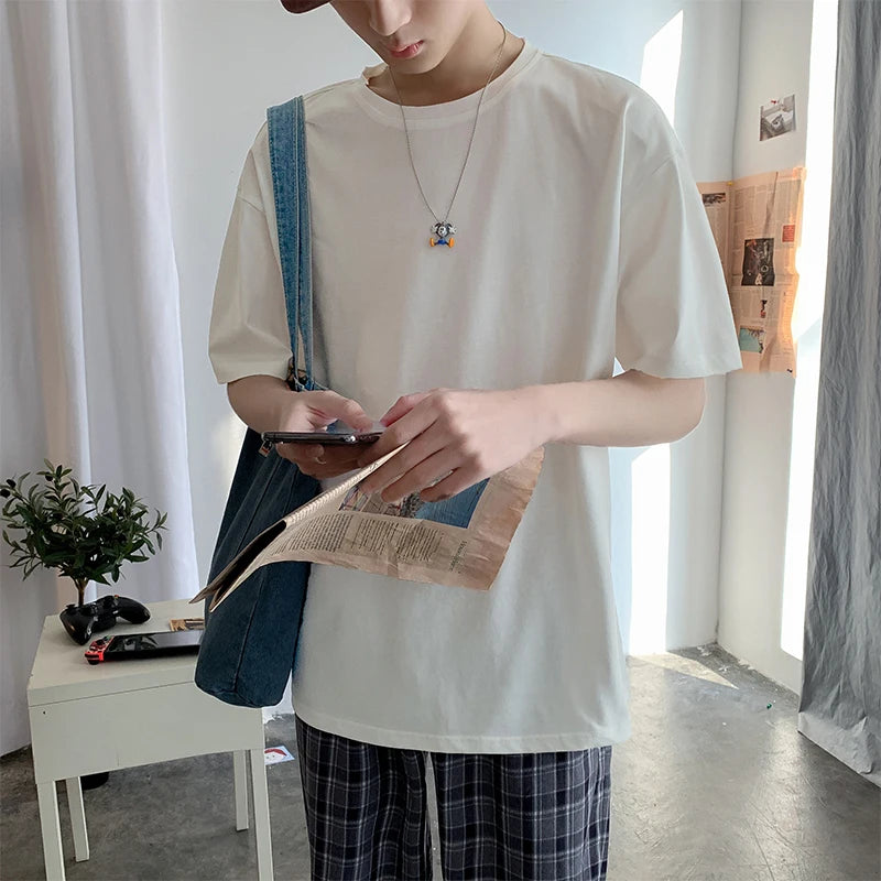 Fashion Men T-Shirts Male Top Tees Oversize Summer Tshirt Casual Drop Shoulder Sleeve Cotton Basic Solid Plain T-Shirt Women 4XL