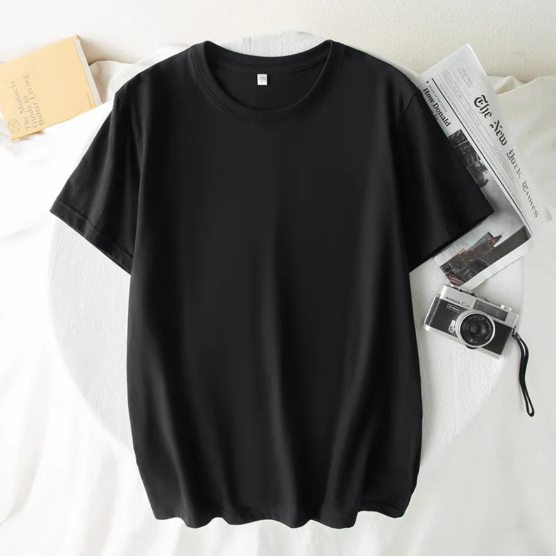 Fashion Men T-Shirts Male Top Tees Oversize Summer Tshirt Casual Drop Shoulder Sleeve Cotton Basic Solid Plain T-Shirt Women 4XL
