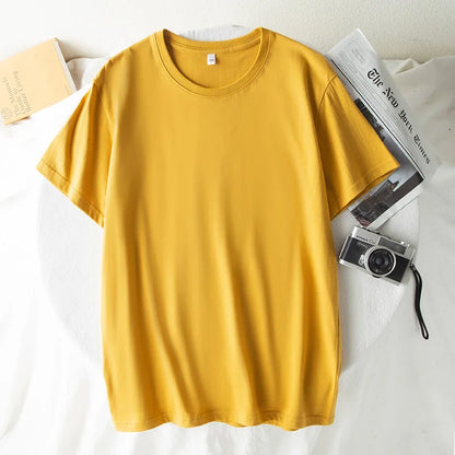 Fashion Men T-Shirts Male Top Tees Oversize Summer Tshirt Casual Drop Shoulder Sleeve Cotton Basic Solid Plain T-Shirt Women 4XL