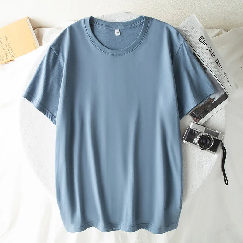 Fashion Men T-Shirts Male Top Tees Oversize Summer Tshirt Casual Drop Shoulder Sleeve Cotton Basic Solid Plain T-Shirt Women 4XL