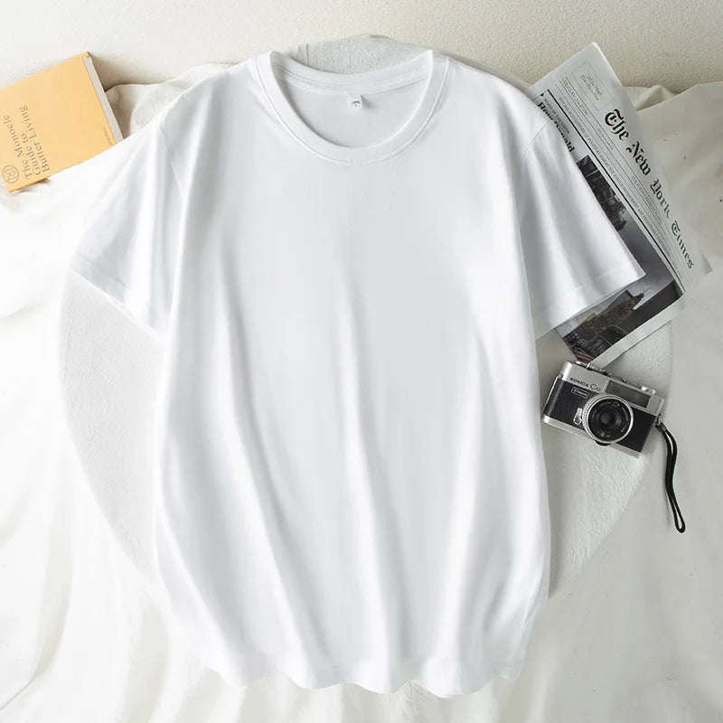 Fashion Men T-Shirts Male Top Tees Oversize Summer Tshirt Casual Drop Shoulder Sleeve Cotton Basic Solid Plain T-Shirt Women 4XL