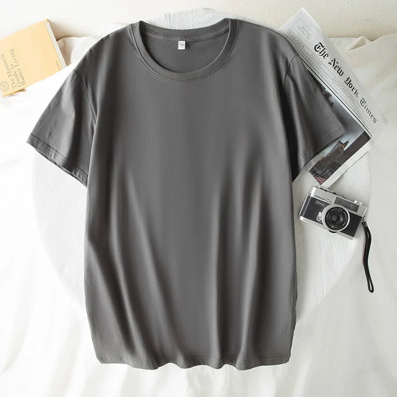 Fashion Men T-Shirts Male Top Tees Oversize Summer Tshirt Casual Drop Shoulder Sleeve Cotton Basic Solid Plain T-Shirt Women 4XL